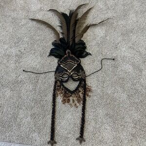 Gypsy Renaissance Black Feather Masquerade Mask Bead Garland Gothic Boho Big 48"